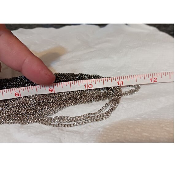 Handmade Two Tone Multi Layer Silver and Gunmetal Cascade Chain Necklace - Picture 7 of 8